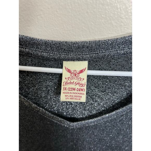 Women’s Size 3X (22W-24W) Faded Glory Black Silver Glitter Long Sleeve V-Neck - Picture 4 of 5